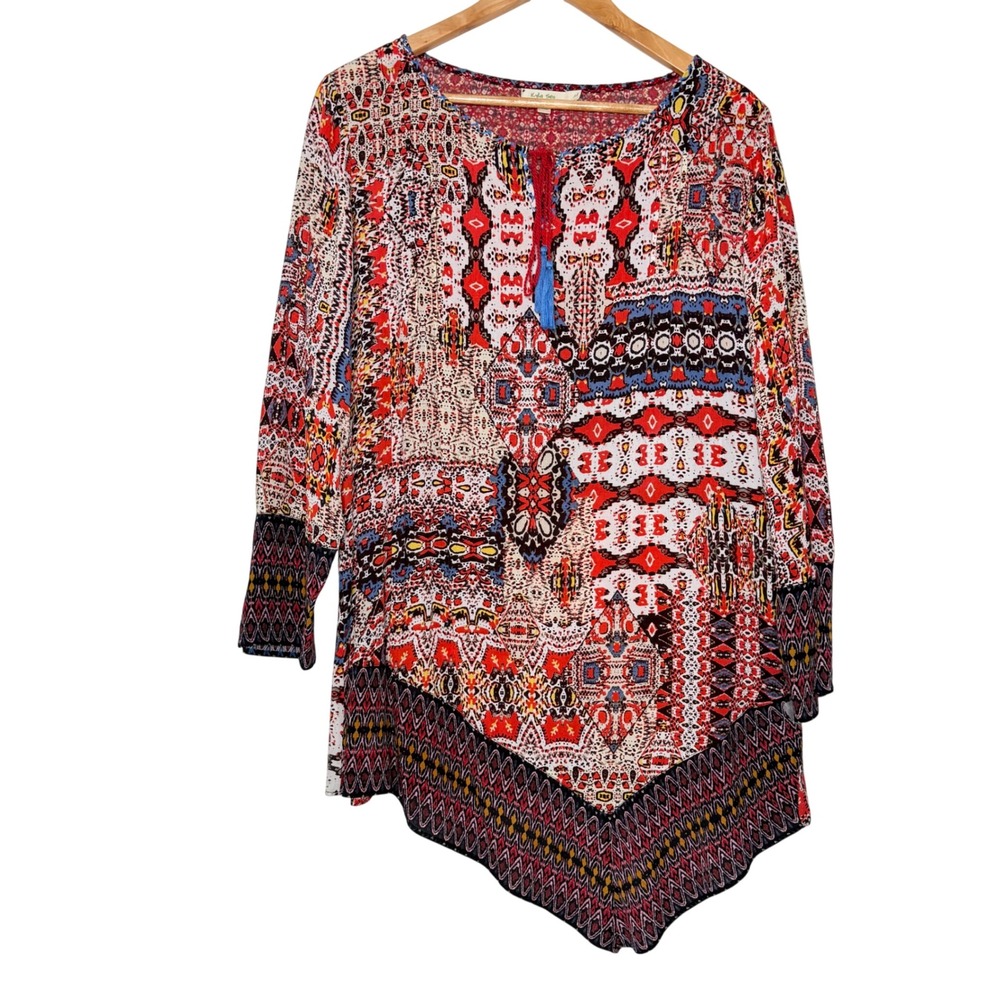 Kyla Seo Womens Medium‎ Tunic Top Boho Patchwork Tribal Asymmetrical India Style